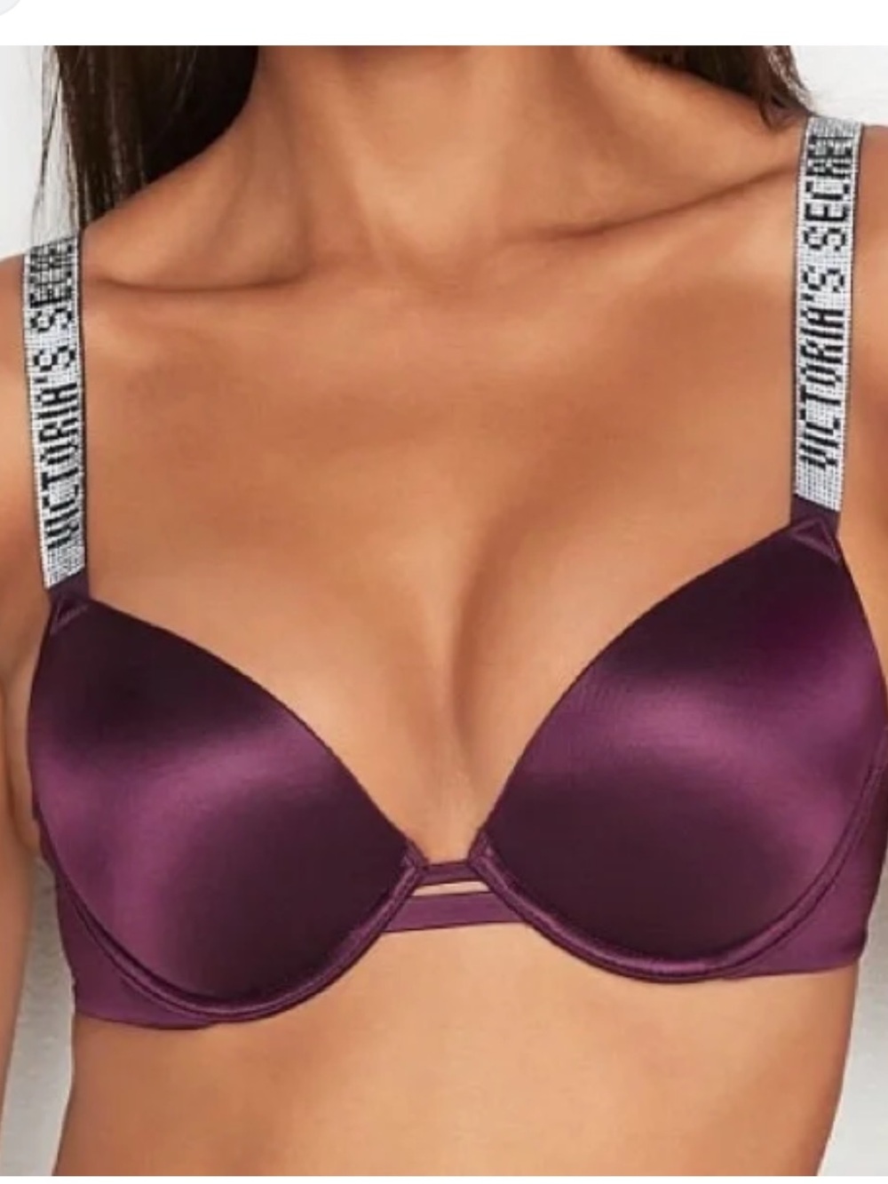 Victoria’s Secret logo shine strap bra 34DDD 34F very sexy push up maroon bling